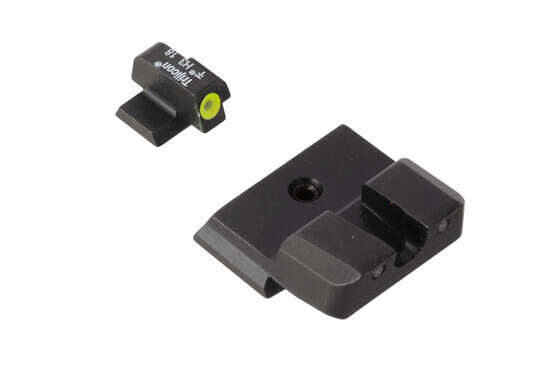 Trijicon HD XR S&W Shield night sights feature a blacked out rear sight with wide U-notch and hi-vis yellow front sight with tritium inserts.